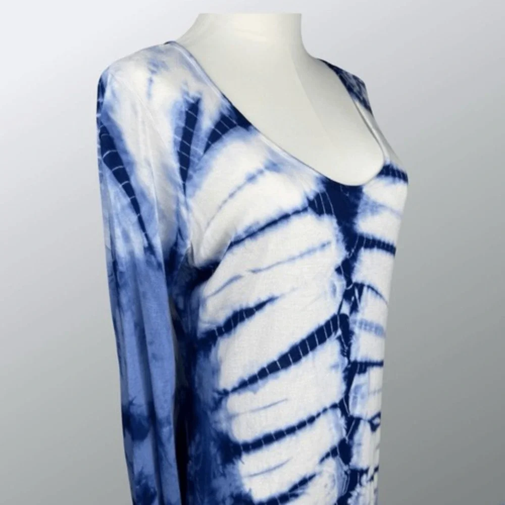 Romeo & Juliet Couture Womens Tie Dye Maxi Dress Size L Blue White‎ Boho Resort - Picture 9 of 16
